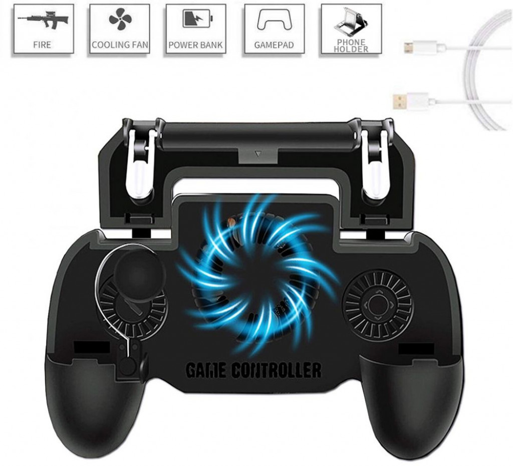 Mobile Game Controller Multifunctional 5-in-1 Cooling Fan Portable Charger Gamepad Key Phone Triggers Upgraded Compatible with iOS/Android With charging treasure function