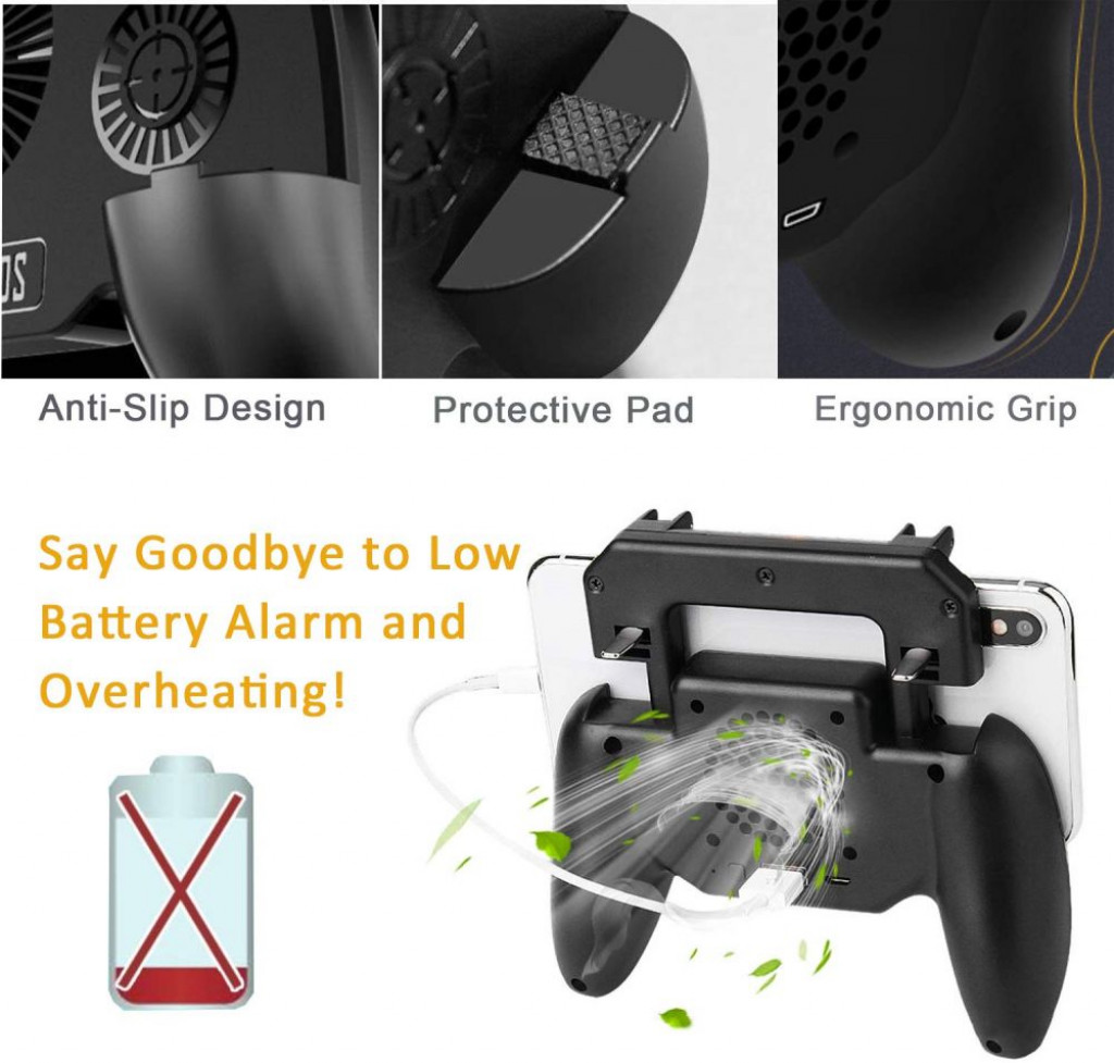 Mobile Game Controller Multifunctional 5-in-1 Cooling Fan Portable Charger Gamepad Key Phone Triggers Upgraded Compatible with iOS/Android With charging treasure function