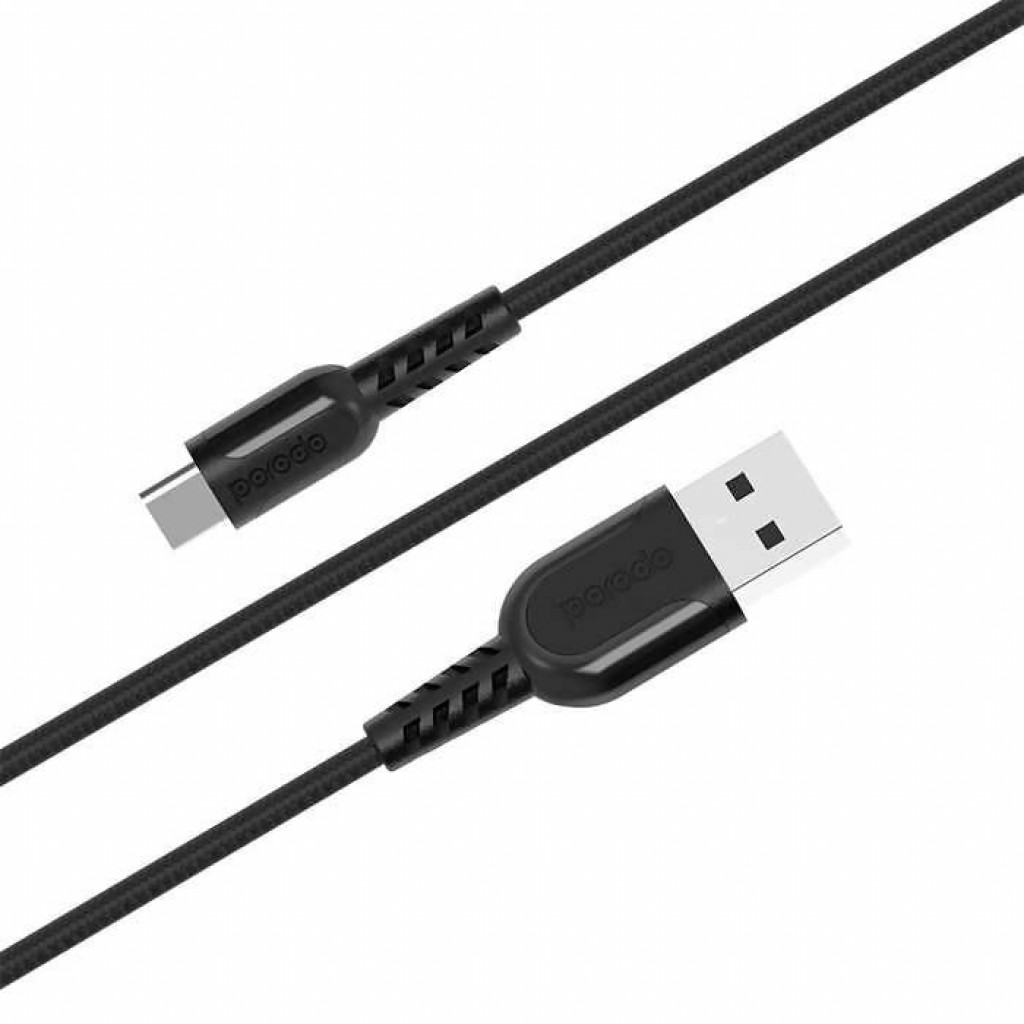 Porodo PD-CMETRP025-BK Metal Braided Cable Type-C 0.25M , 4FT Black