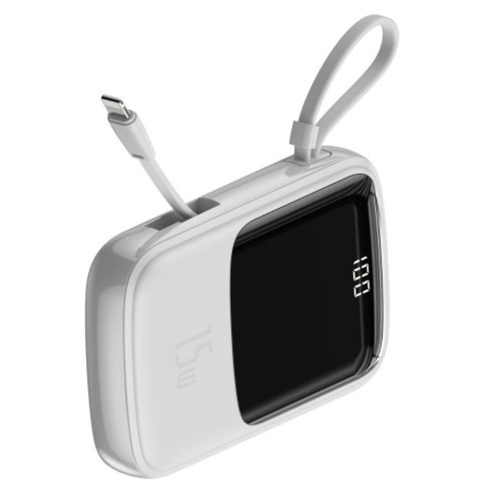 Baseus PPQD-B02 - Qpow Digital Display Power Bank (10000mAh - 15W - 3A - 5V) With Lightning Cable, Compatible With Apple iPhone iPad Samsung Huawei Xiaomi Oppo - White Baseus PPQD-B02 - Qpow Digital Display Power Bank (10000mAh - 15W - 3A - 5V) With Lightning Cable, Compatible With Apple iPhone iPad Samsung Huawei Xiaomi Oppo - White
