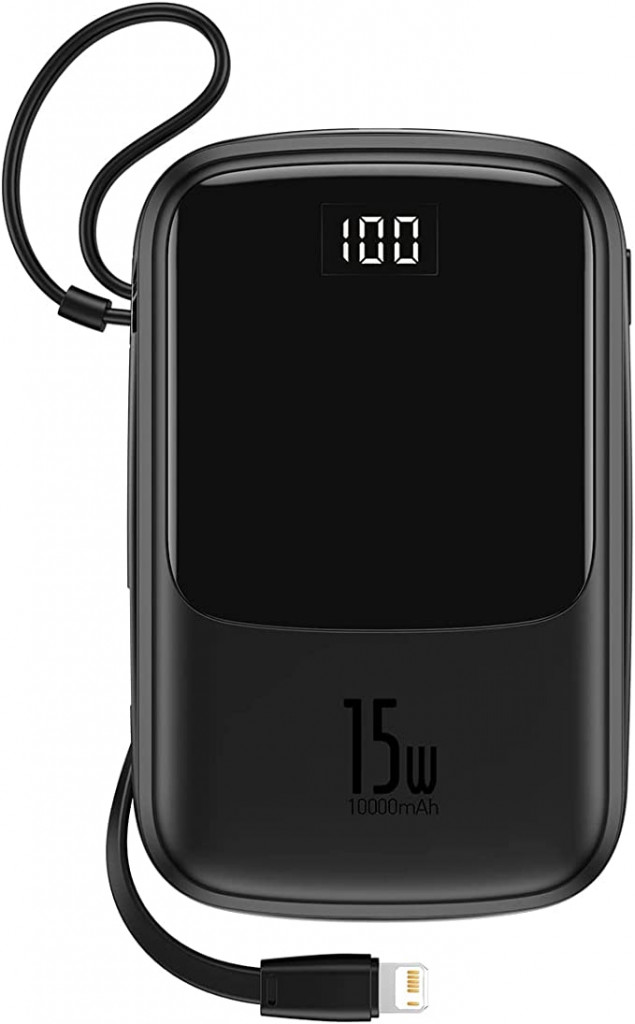 Baseus PPQD-B01 - Qpow Digital Display Power Bank (10000mAh - 15W -3A - 5V) With Lightning Cable, Compatible With Apple iPhone iPad Samsung Huawei Xiaomi Oppo - Black Baseus PPQD-B01 - Qpow Digital Display Power Bank (10000mAh - 15W -3A - 5V) With Lightning Cable, Compatible With Apple iPhone iPad Samsung Huawei Xiaomi Oppo - Black