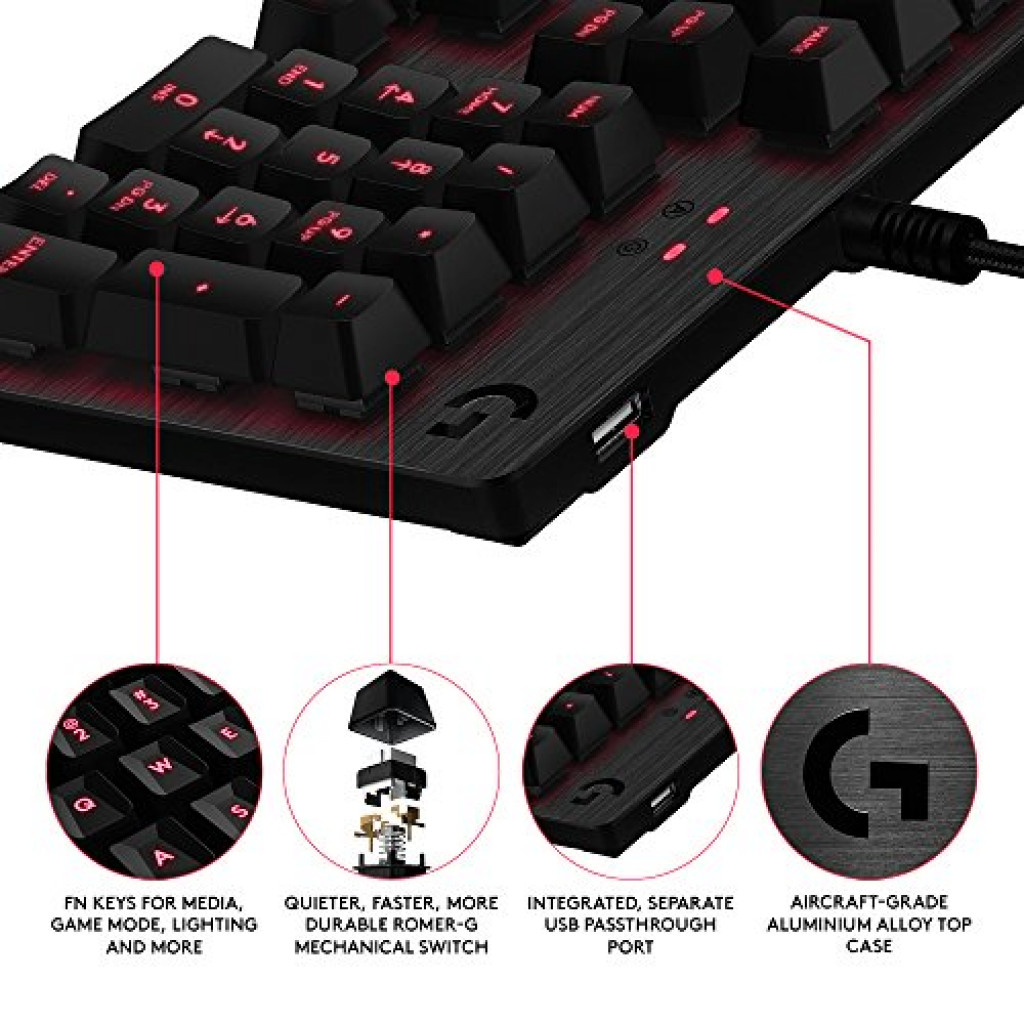 Logitech G413 Mechanical Gaming Keyboard, Romer-G with USB Pass-Through, US International Layout, Carbon Black Logitech G413 Mechanical Gaming Keyboard, Romer-G with USB Pass-Through, US International Layout, Carbon Black