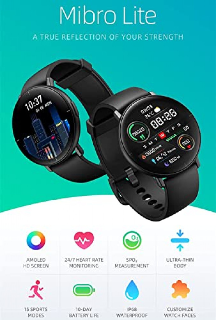 Mibro Lite Smartwatch 1.3in AMOLED Screen Support Multi-language Ultra-thin Body Smartwatch for Men  (International Warranty)