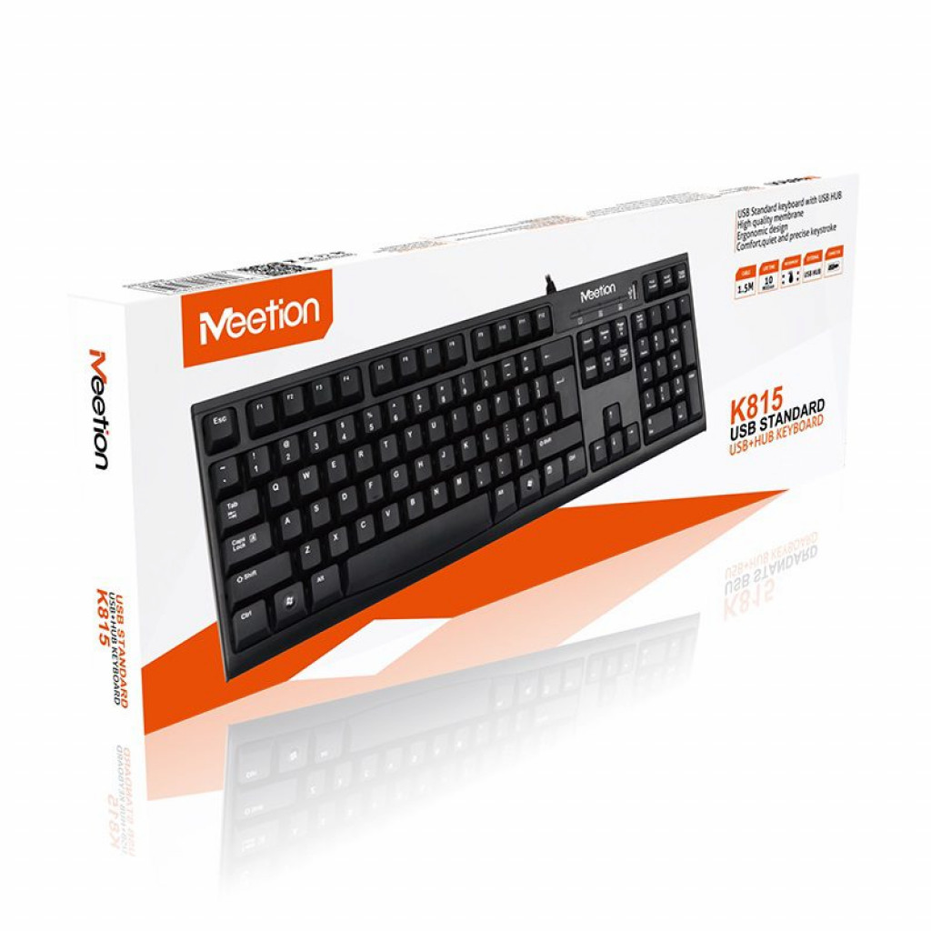 MeeTion K815 USB Wired Multimedia Keyboard & USB Port – Arabic / English | Black