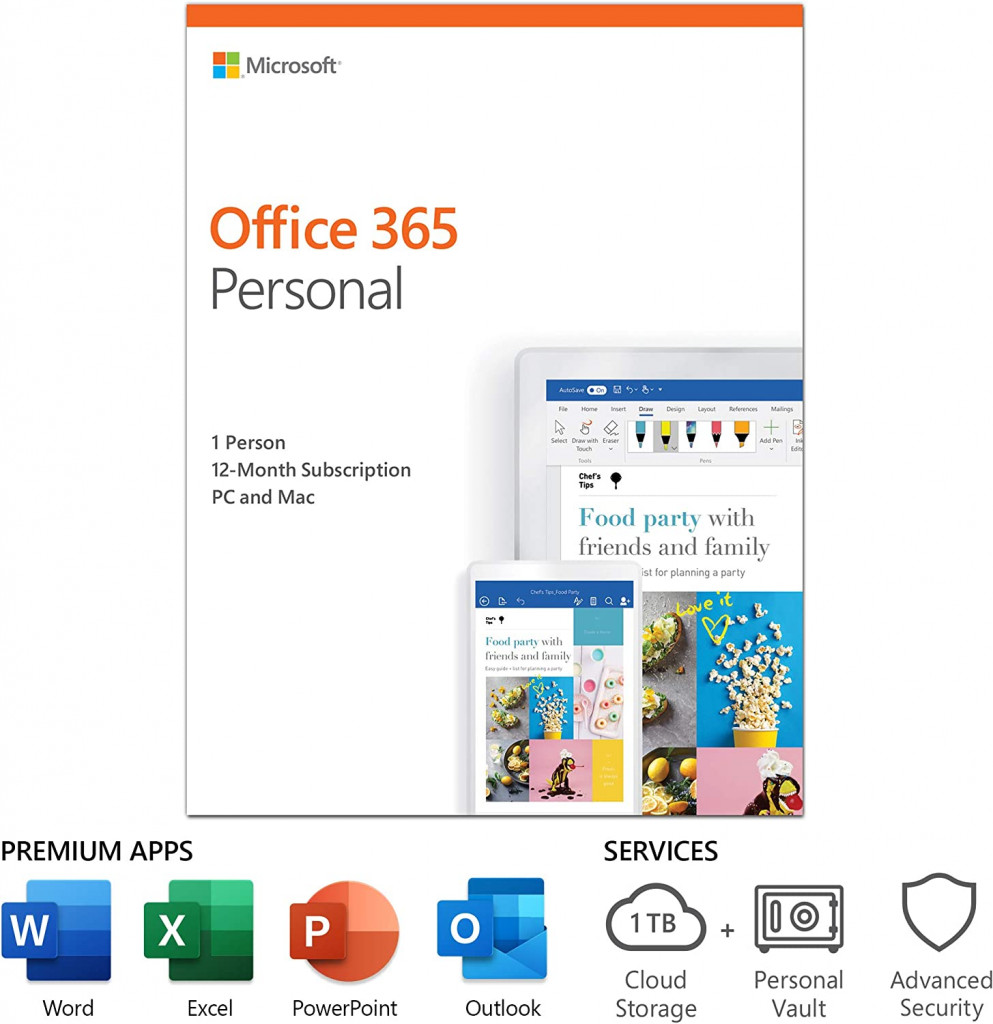 Microsoft Software Microsoft Office 365 Personal | 12-month subscription, 1 person PC/Mac Key Card, English Microsoft Software Microsoft Office 365 Personal | 12-month subscription, 1 person PC/Mac Key Card, English