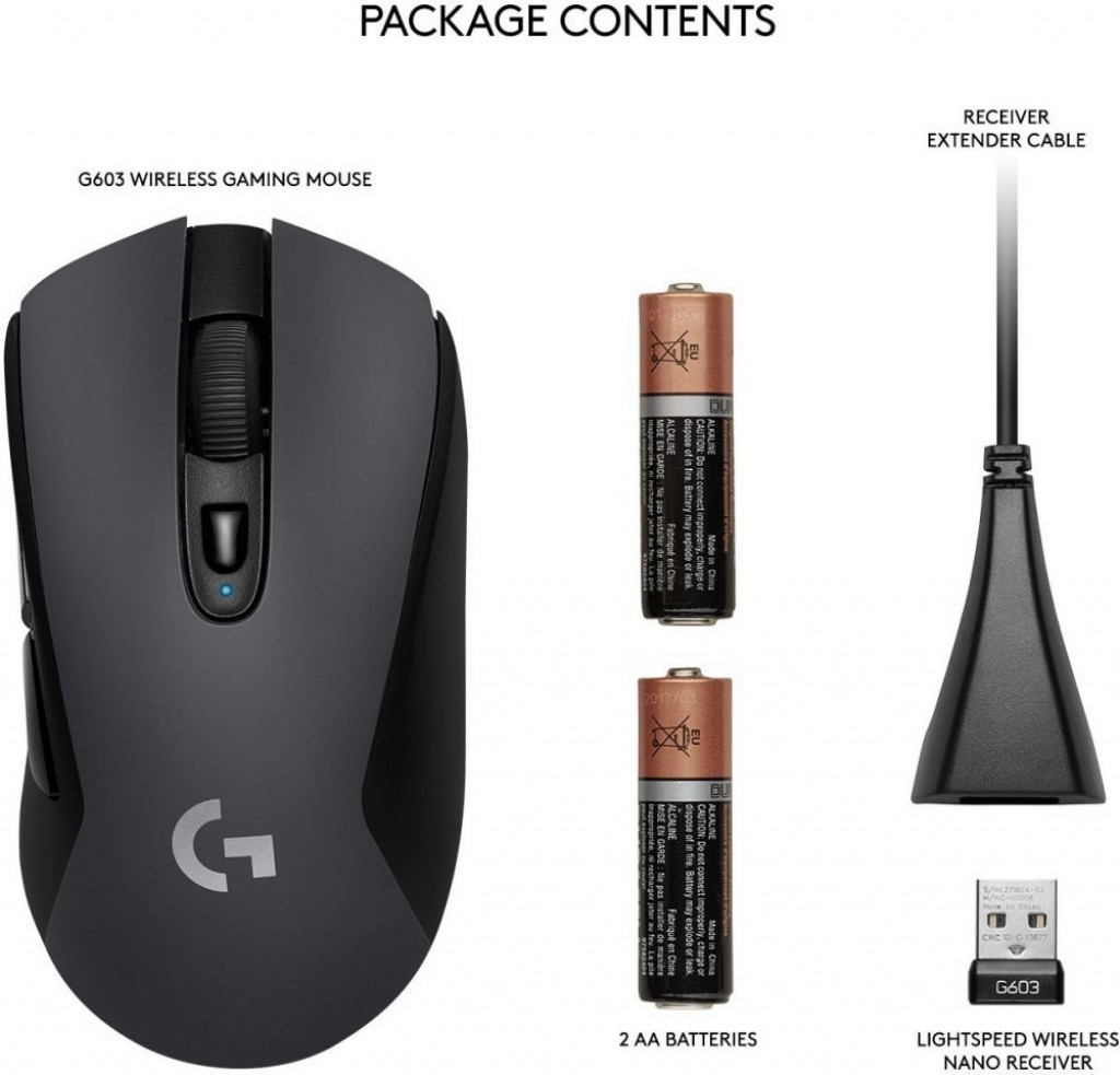 Logitech G603 Lightspeed Wireless Gaming Mouse - Black