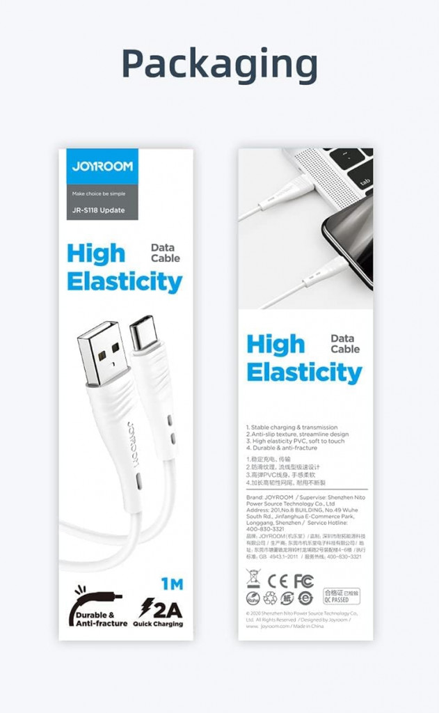 Joyroom JR-S118 Fast Charging Type-C Data Cable - Black