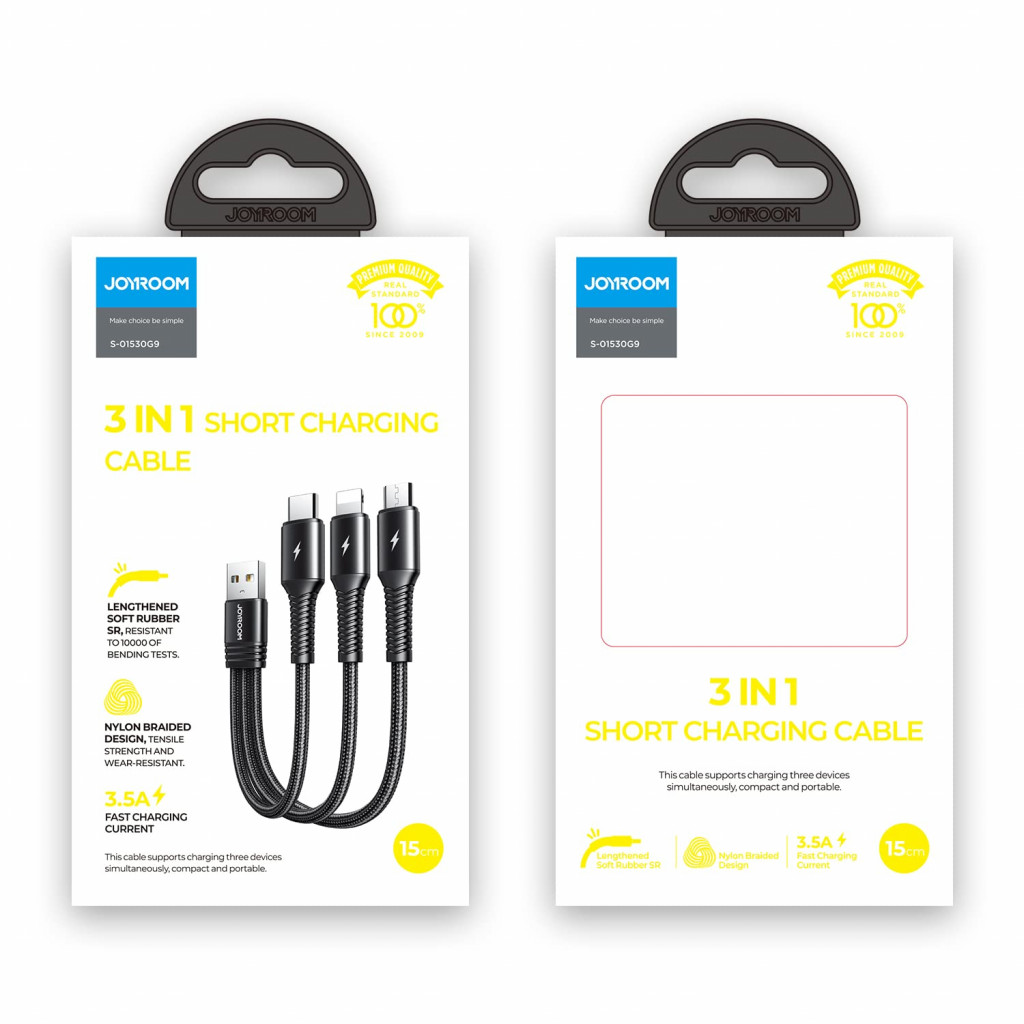 جوي روم S-01530G9 3in1 (Micro / Lightning / Type-C) كابل شحن قصير 0.15 متر - أسود جوي روم S-01530G9 3in1 (Micro / Lightning / Type-C) كابل شحن قصير 0.15 متر - أسود