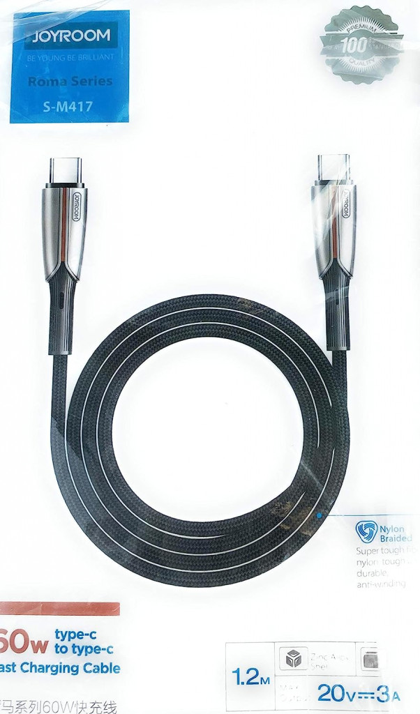 جوي روم كابل الشحن السريع S-M417 Roma Series PD - 36 واط - 1.2 متر - أسود