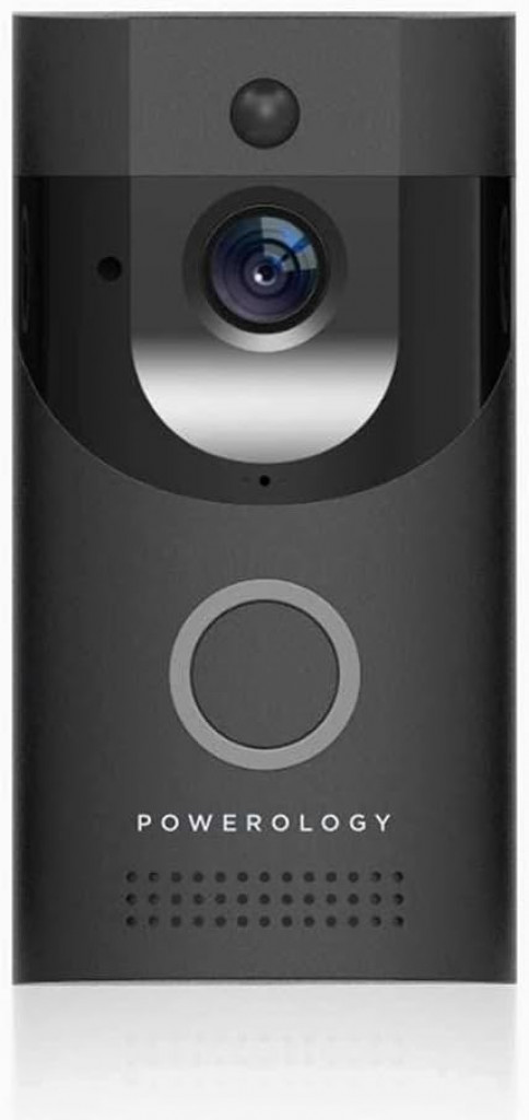 Powerology Smart Video Doorbell With Two Way Talk, Motion Sensor, Mobile Notification,166 Degree, Night Vision, IPX4 Water Resistant, Up to 32GB Compatible with iOS/Android App - Black