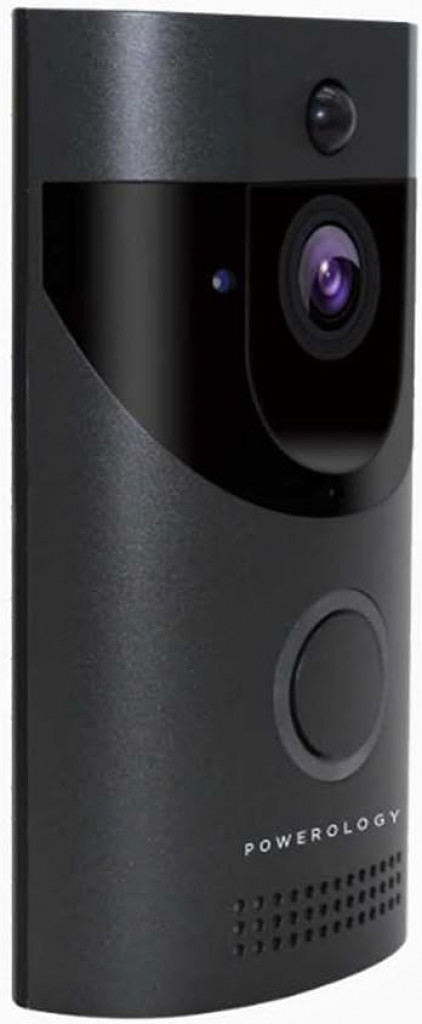 Powerology Smart Video Doorbell With Two Way Talk, Motion Sensor, Mobile Notification,166 Degree, Night Vision, IPX4 Water Resistant, Up to 32GB Compatible with iOS/Android App - Black