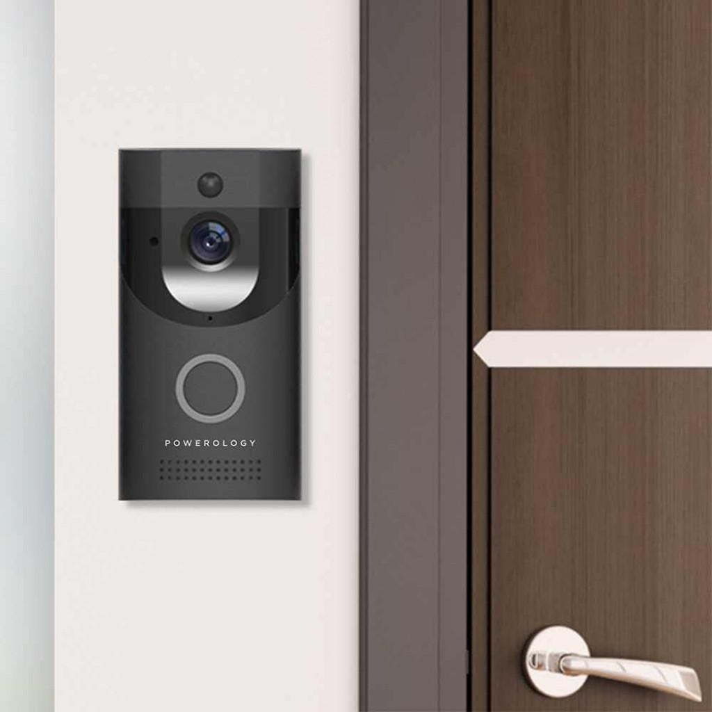 Powerology Smart Video Doorbell With Two Way Talk, Motion Sensor, Mobile Notification,166 Degree, Night Vision, IPX4 Water Resistant, Up to 32GB Compatible with iOS/Android App - Black
