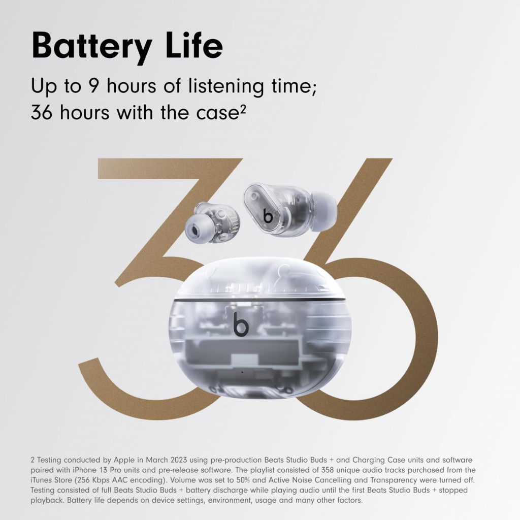 بيتس استديو بادذ + سماعات أذن لاسلكية حقيقية لإلغاء الضوضاء ، توافق محسّن مع ابل  و اندرويد ، ميكروفون مدمج ، سماعات بلوتوث مقاومة للعرق ، صوت مكاني - شفاف