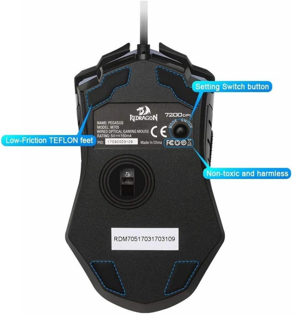 Redragon M705 7200 DPI Ergonomic Design 6 Programmable Buttons Gaming Mouse