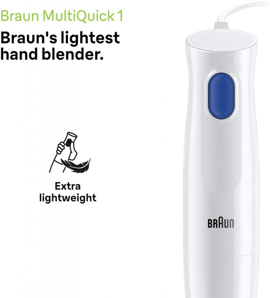 Braun MultiQuick 1 Hand Blender 450 Watts, 1 Speed, Light-Weight, BPA Free, Dishwasher Safe, Plastic - MQ 10.001P Braun MultiQuick 1 Hand Blender 450 Watts, 1 Speed, Light-Weight, BPA Free, Dishwasher Safe, Plastic - MQ 10.001P