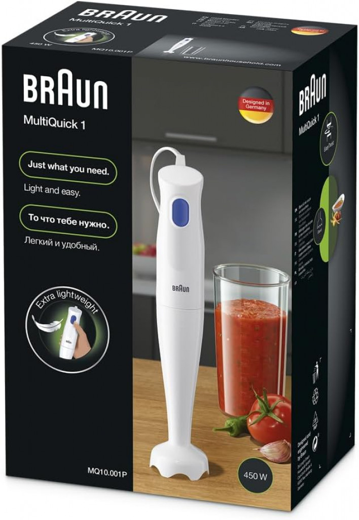 Braun MultiQuick 1 Hand Blender 450 Watts, 1 Speed, Light-Weight, BPA Free, Dishwasher Safe, Plastic - MQ 10.001P Braun MultiQuick 1 Hand Blender 450 Watts, 1 Speed, Light-Weight, BPA Free, Dishwasher Safe, Plastic - MQ 10.001P