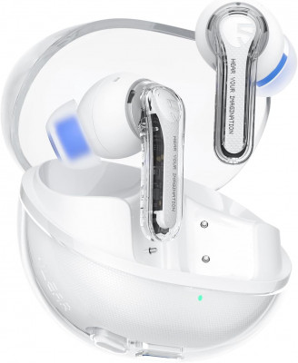 SoundPEATS Clear Wireless Bluetooth Earbuds, In-Ear Earphone Bluetooth 5.3, 40 Hours Playback Time, Dual Microphone with ENC for Clear Calls, Game Mode, App Control Transparent White