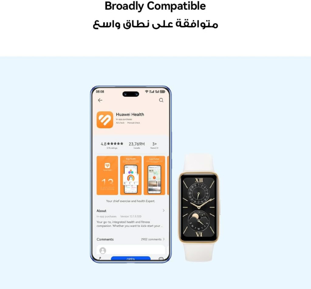 سوار هواوي باند 9 الذكي، مريح للارتداء طوال اليوم، تتبع النوم، شحن سريع، بطارية متينة، تعديلات سطوع ذكية، 100 وضع تمرين مختلف، متوافق مع أنظمة iOS وAndroid - وردي