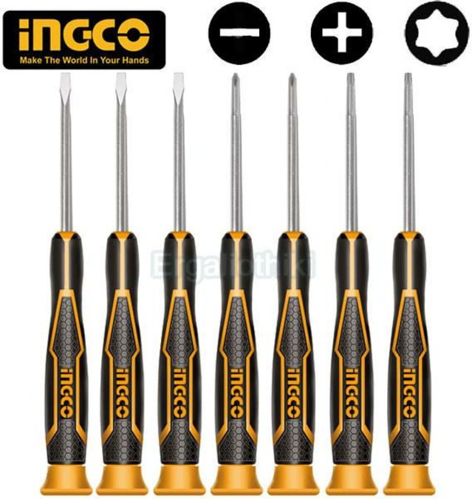 inGCO 7 Pcs Precision Screwdriver Set Black  Yellow