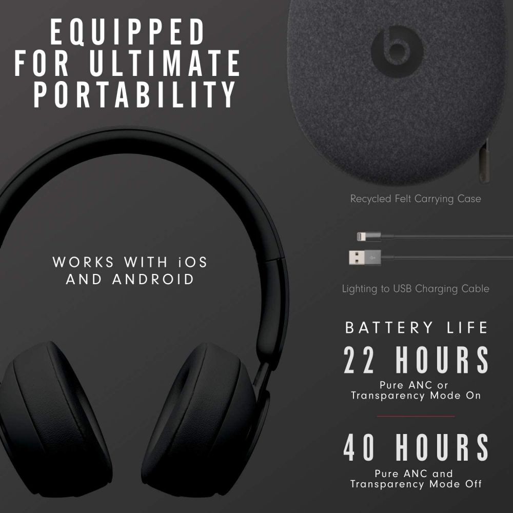 Beats Solo Pro Wireless Noise Cancelling On-Ear Headphones - apple H1 Headphone Chip, Class 1 Bluetooth, active Noise Cancelling, Transparency, 22 Hours Of Listening Time - Black Beats Solo Pro Wireless Noise Cancelling On-Ear Headphones - apple H1 Headphone Chip, Class 1 Bluetooth, active Noise Cancelling, Transparency, 22 Hours Of Listening Time - Black
