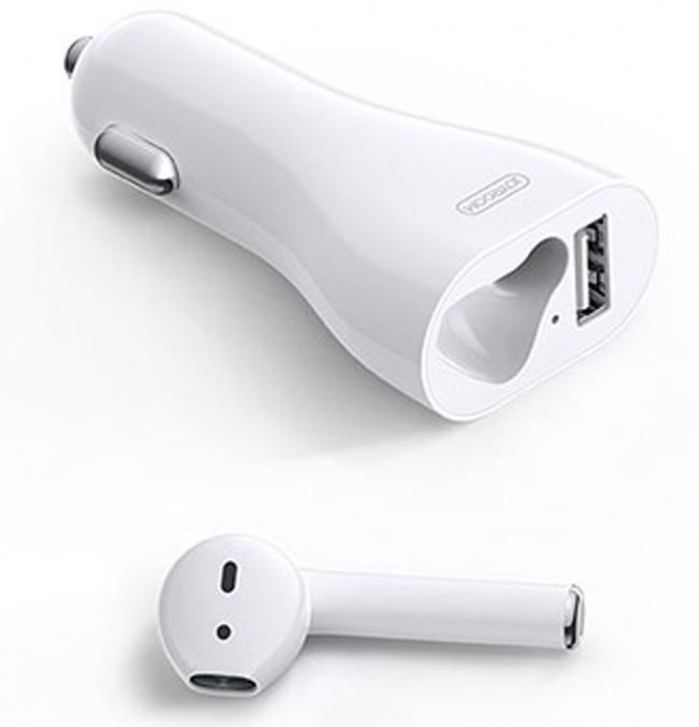 JOYROOM JR-CP1 Bluetooth Earphone Wireless Earbud Wireless Stereo Headset USB Fast Car Charger - White