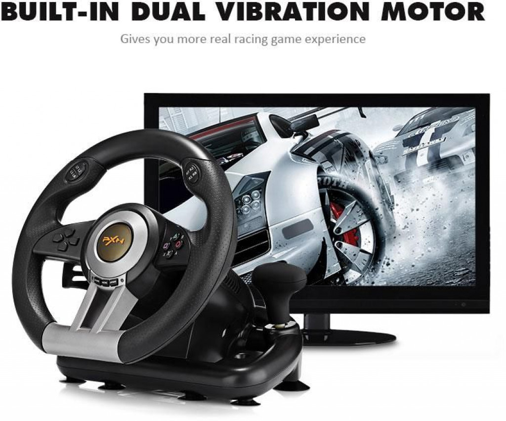 PXN V3II Racing Game Pad 180 Degree Steering Wheel USB Game Controller Computer Car Driving Simulator for PC PS3 PS4 Xbox -Black
