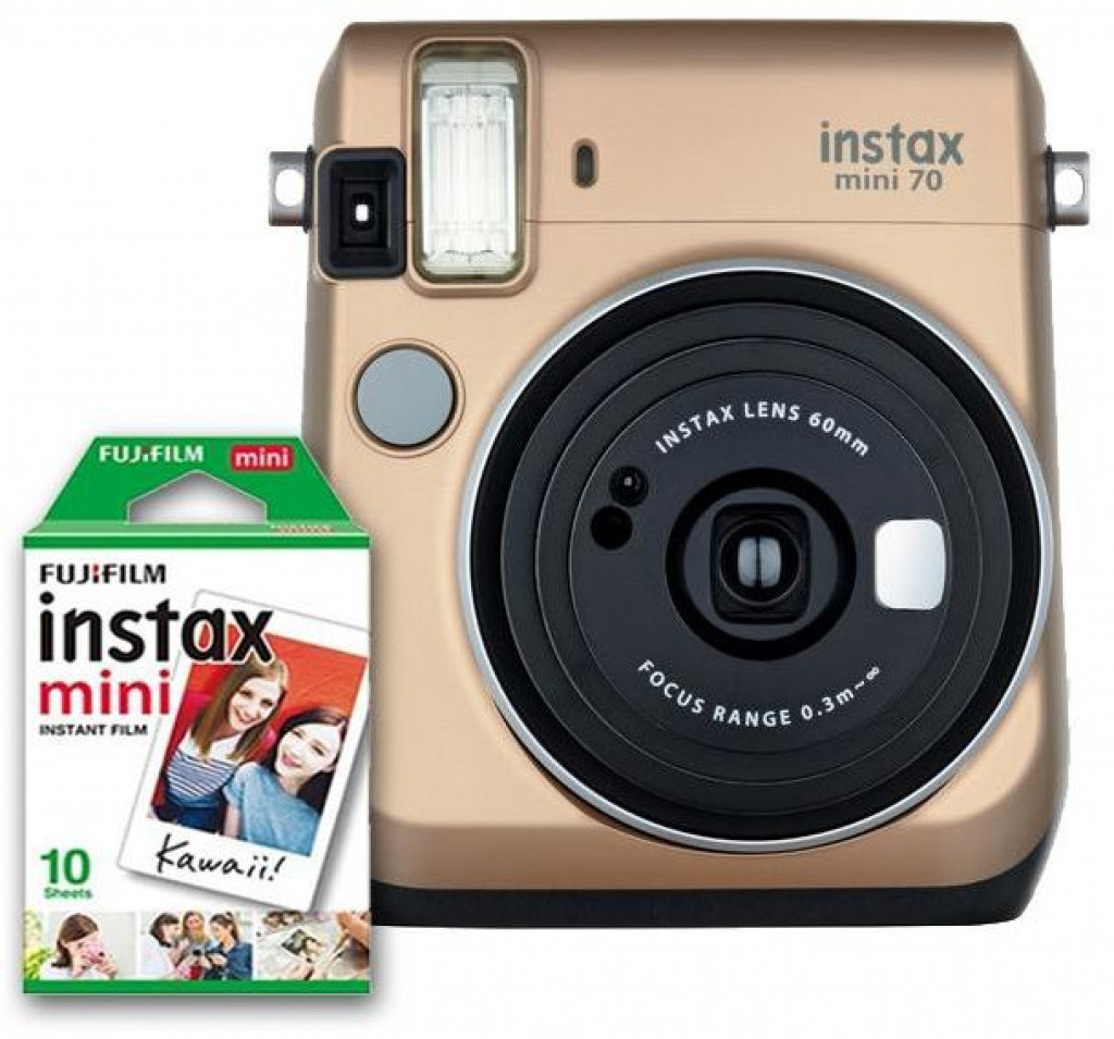 FUJIFILM instax Mini 70 Instant Film Camera with Film, 10 Sheets - Gold