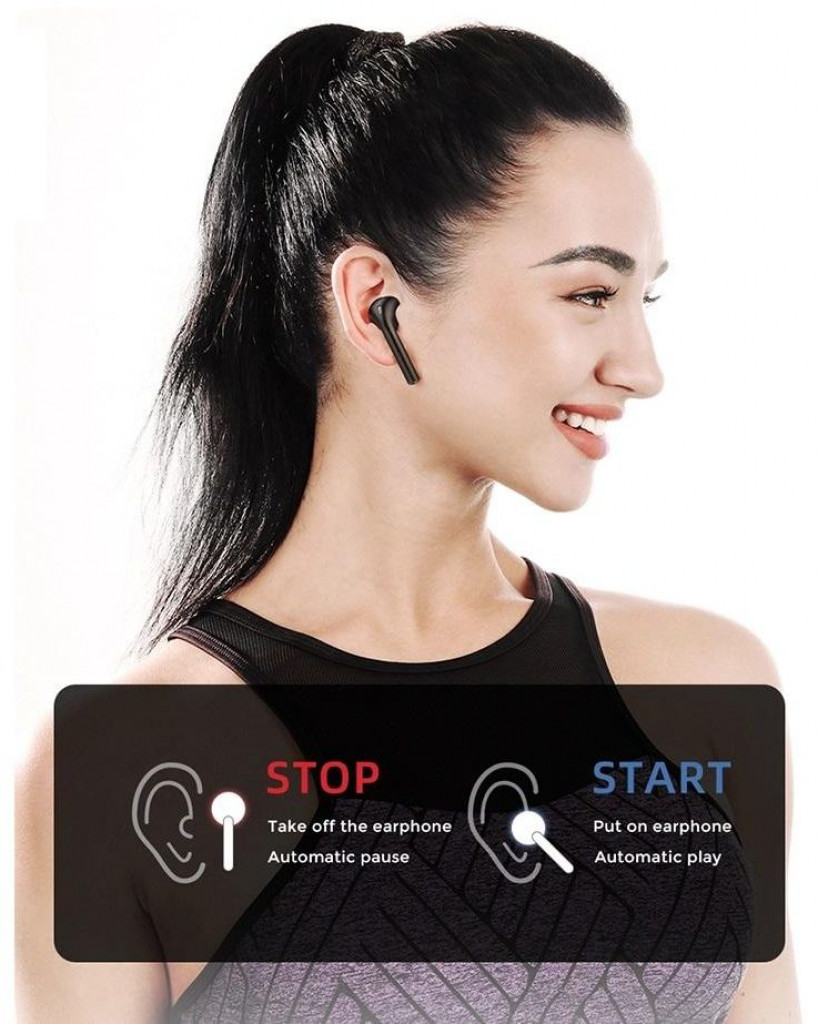 Joyroom JR-T03S TWS سماعة رأس استريو لاسلكية بتقنية Bluetooth 5.0 سماعات رأس مزودة بسماعتين مع QI قياسي لاسلكي لشحن البطاريات صندوق السيارات زوج دعم سيري - اسود