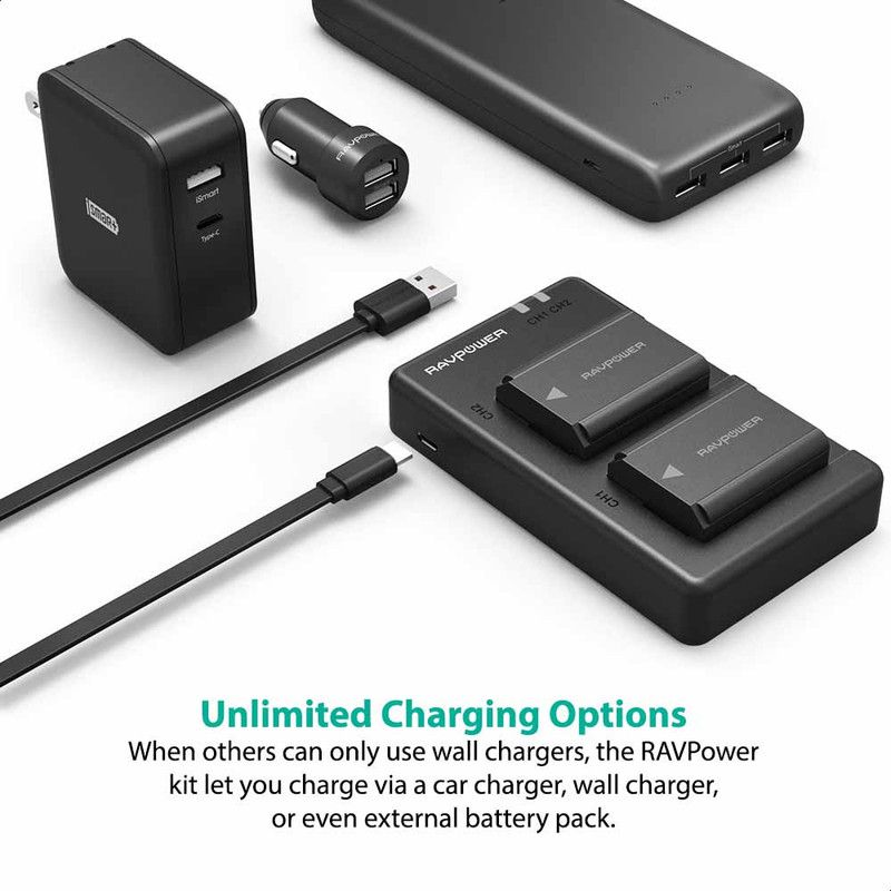 RAVPower RPPB056 Battery Charger for Sony Cameras with 2 Batteries