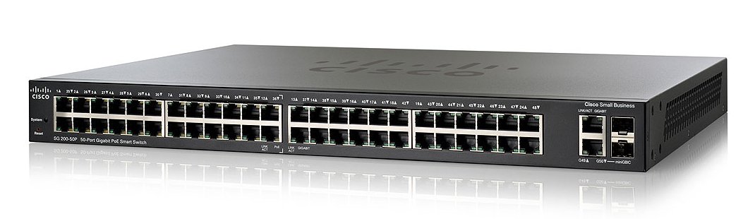 Cisco 48 Port Gigabit ( 24 POE - 180 Watts ) & 2 x combo Gigabit SFP Smart Switch / SG200-50P / SLM2048PT Cisco 48 Port Gigabit ( 24 POE - 180 Watts ) & 2 x combo Gigabit SFP Smart Switch / SG200-50P / SLM2048PT