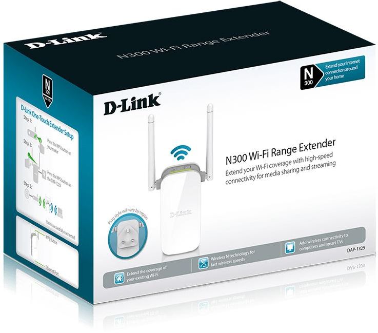 D-Link N300 Wireless Range Extender with Signal LEDs, Ethernet Port, One-Touch Security (DAP-1325) D-Link N300 Wireless Range Extender with Signal LEDs, Ethernet Port, One-Touch Security (DAP-1325)