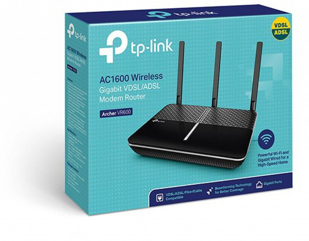 TP-Link Archer VR600-AC1600 Wireless Gigabit VDSL/ADSL Modem Router, Black