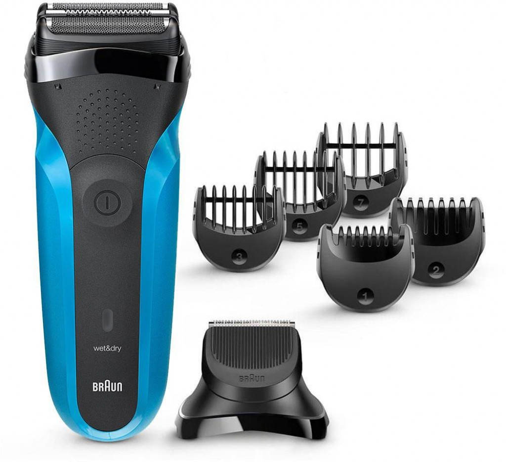 Braun Series 3 Shave & Style 310BT Wet & Dry razor with precision beard trimmer and 5 comb attachments, black / blue