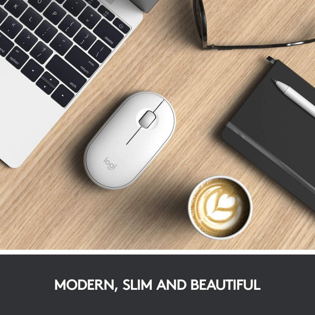 Logitech Pebble M350 Wireless Mouse with Bluetooth or USB - Silent Slim Mouse for iPad  Laptop PC and Mac Off White