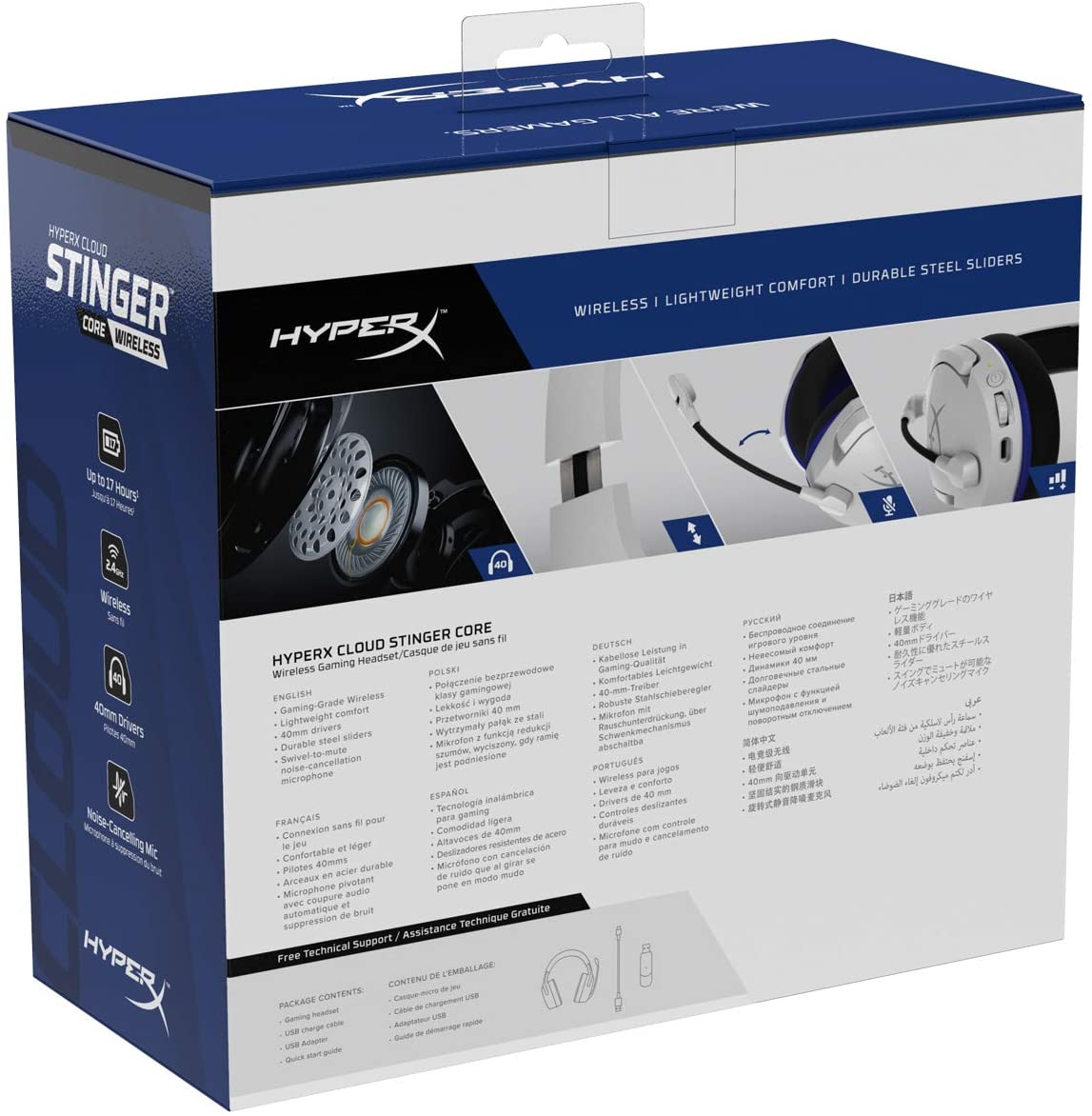 HyperX Cloud Stinger Core – Wireless Gaming Headset, for PS4, PS5, PC, Lightweight, Durable Steel Sliders, Noise-Cancelling Microphone - White HyperX Cloud Stinger Core – Wireless Gaming Headset, for PS4, PS5, PC, Lightweight, Durable Steel Sliders, Noise-Cancelling Microphone - White