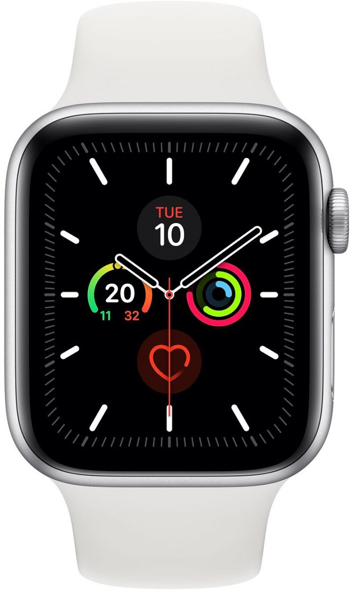 Apple Watch Series 5 - 44mm Silver Aluminium Case with White Sport Band - S/M & M/L, GPS, watchOS 6, MWVD2AE/A Apple Watch Series 5 - 44mm Silver Aluminium Case with White Sport Band - S/M & M/L, GPS, watchOS 6, MWVD2AE/A