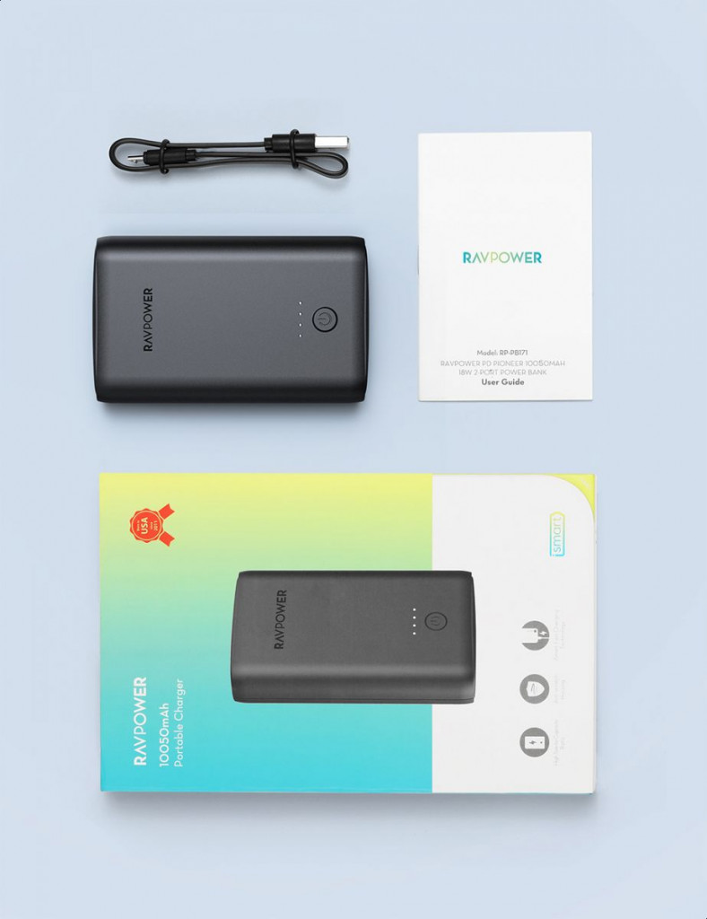 RavPoWER RP-PB171 Turbo 10050mAh 18 W 2-Port Fast Charging Power Bank - Black RavPoWER RP-PB171 Turbo 10050mAh 18 W 2-Port Fast Charging Power Bank - Black