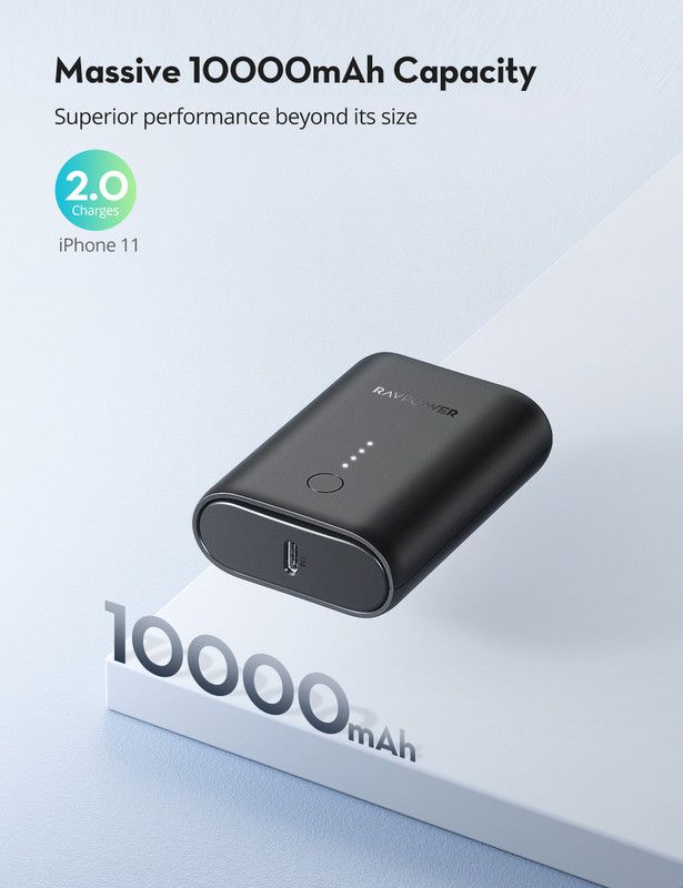 RAVPower RP-PB206 Wired Power Bank, 10000 mAh - Black RAVPower RP-PB206 Wired Power Bank, 10000 mAh - Black