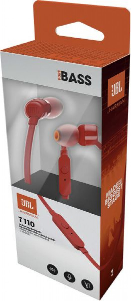 JBL T110 High Bass Stereo Wired Earphones with Microphone - Red