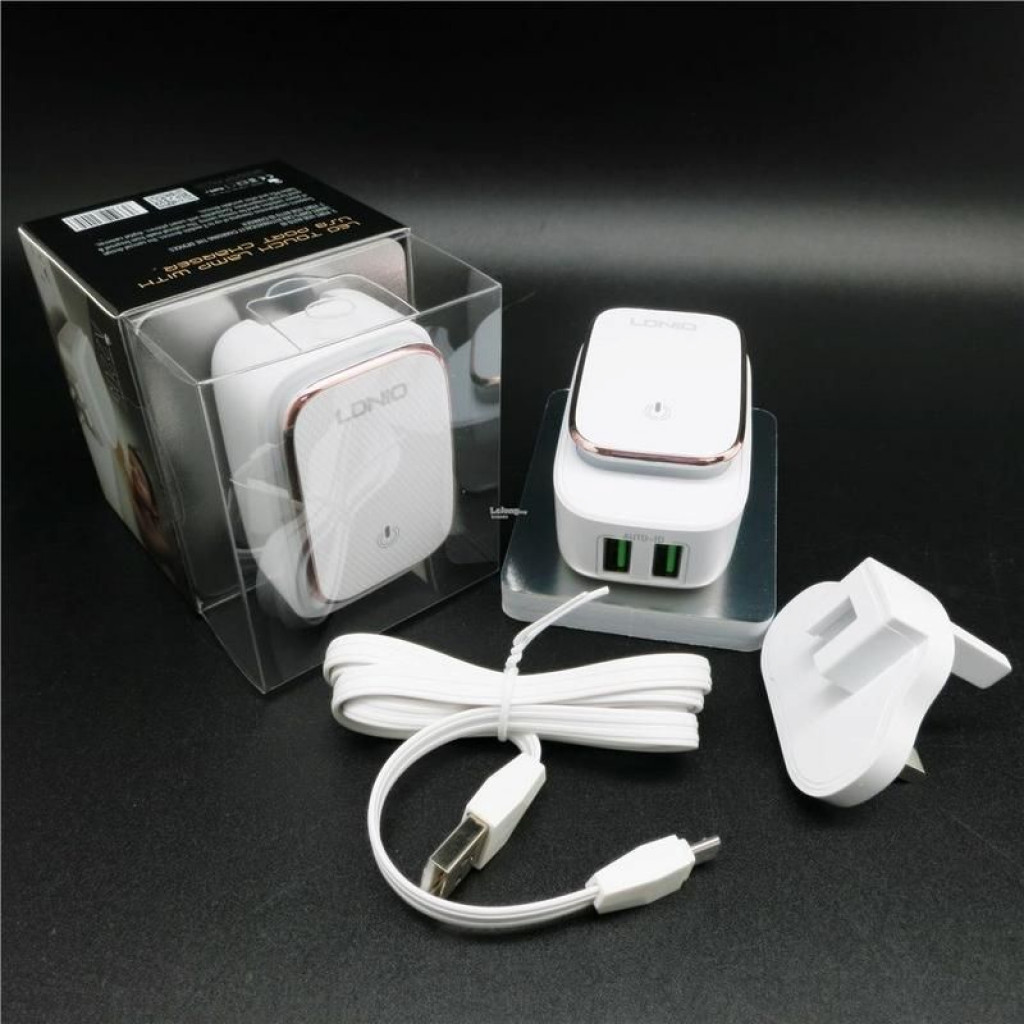 LDNIO A2205 2 Port LED Touch Light Lamp USB Charger With 2.1A Micro USB Cable LDNIO A2205 2 Port LED Touch Light Lamp USB Charger With 2.1A Micro USB Cable