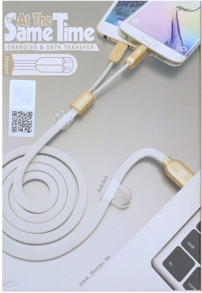 Remax RC-025T Magnetic Data Cable 2 IN 1 ( Iphone USB - Micro USB ) For Mobile Phones - White