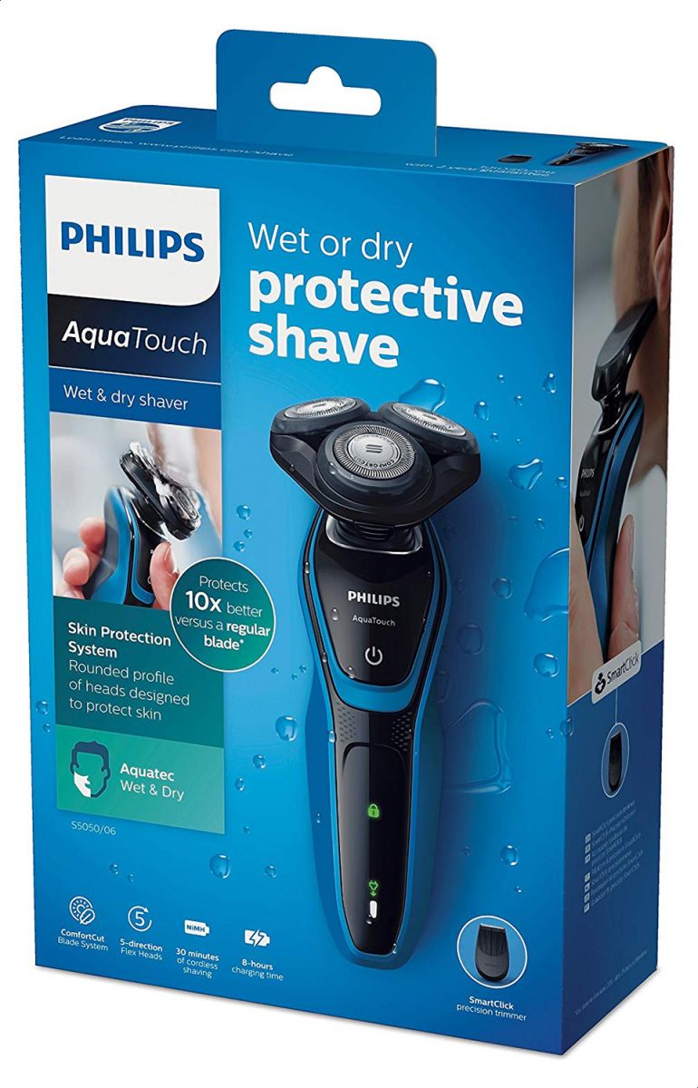 Philips AquaTouch Wet and dry electric shaver ComfortCut Blade System, 30 min cordless use/8 h charge, SmartClick precision trimmer S5050/06 Philips AquaTouch Wet and dry electric shaver ComfortCut Blade System, 30 min cordless use/8 h charge, SmartClick precision trimmer S5050/06
