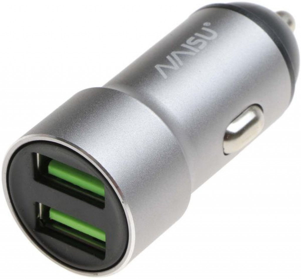 Naisu NS-x4 Super Fast Car Charger, Dual USB Output, Grey