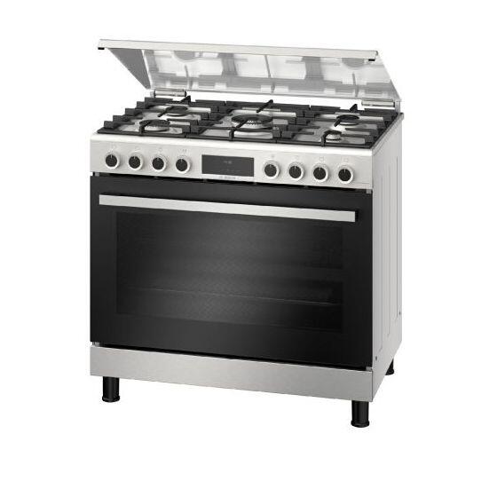 Bosch Freestanding Gas Cooker With Grill, 5 Burners, 90cm, Stainless