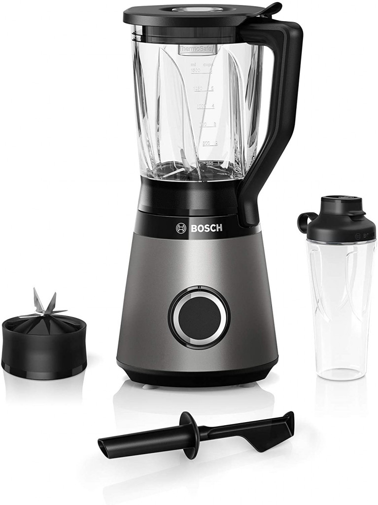 Bosch MMB6174S blender VitaPower series 4, 1200 W, 30,000 rpm, to-go bottle, solid blades Made in Germany, pusher, 1.5 L container Thermosafe glass, silver