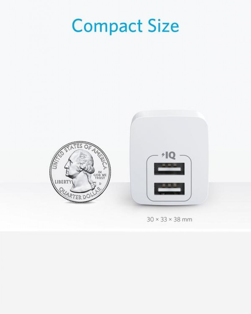 Anker PowerPort Mini Dual Port Wall Charger , A2620 | White Anker PowerPort Mini Dual Port Wall Charger , A2620 | White