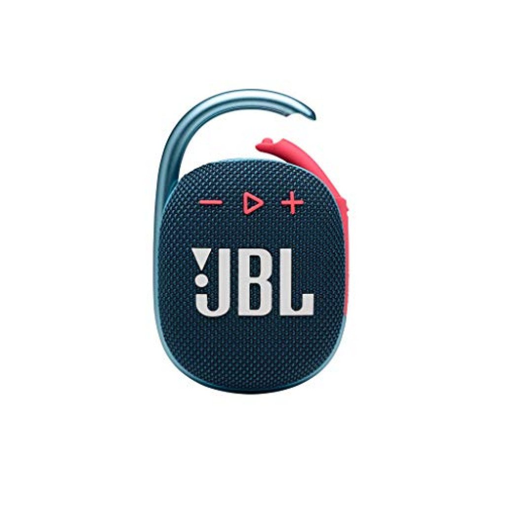 JBL Clip 4 - سماعة بلوتوث محمولة مع حلقة تسلق مدمجة ، مقاومة للماء والغبار ، باللون الأزرق والوردي