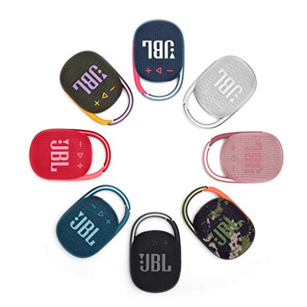 JBL Clip 4 - Bluetooth portable speaker with integrated carabiner, waterproof and dustproof, in blue and pink