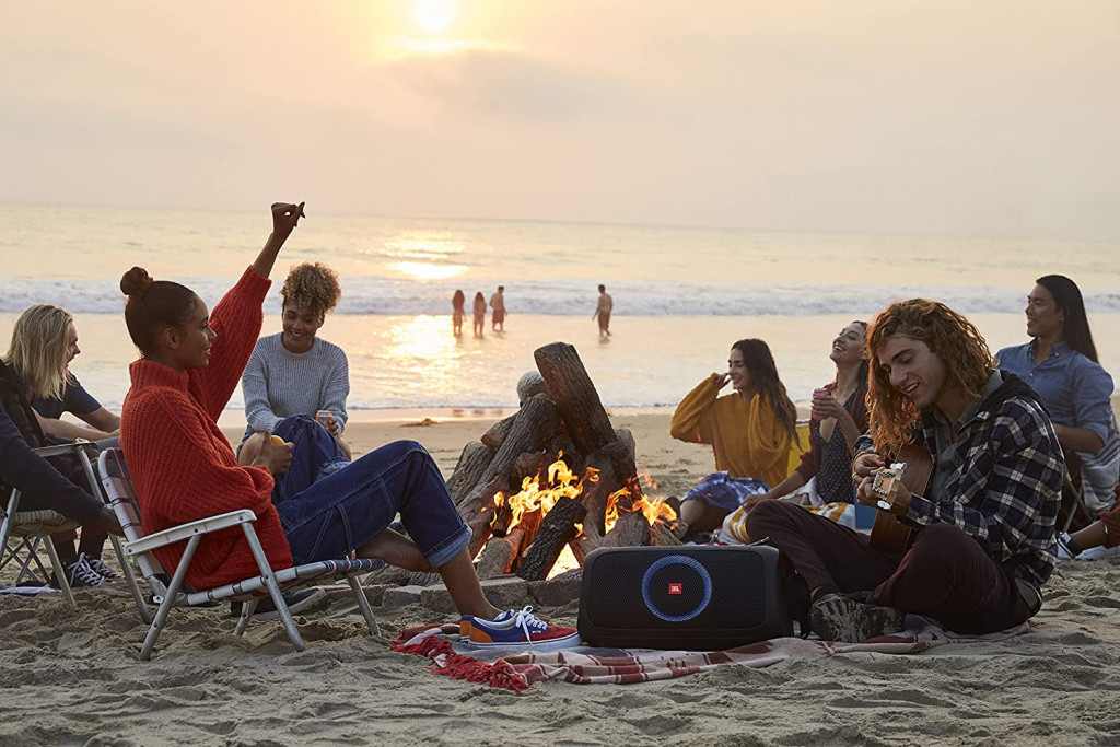 JBL PartyBox On-The-Go - A Portable Karaoke Party Speaker with Wireless Microphone, 100W Power Output, IPX4 splashproof, 6 Playtime Hours, Shoulder Strap and Wireless 2 Party Speakers Pairing (Black) JBL PartyBox On-The-Go - A Portable Karaoke Party Speaker with Wireless Microphone, 100W Power Output, IPX4 splashproof, 6 Playtime Hours, Shoulder Strap and Wireless 2 Party Speakers Pairing (Black)