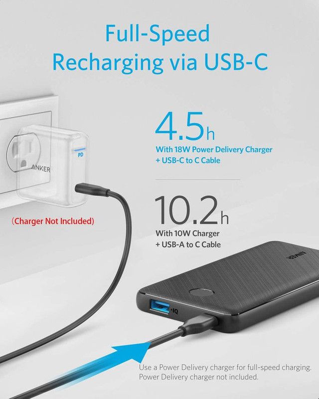Anker A1231H12 PowerCore Slim Power Bank, 10000 mAh - Black Anker A1231H12 PowerCore Slim Power Bank, 10000 mAh - Black